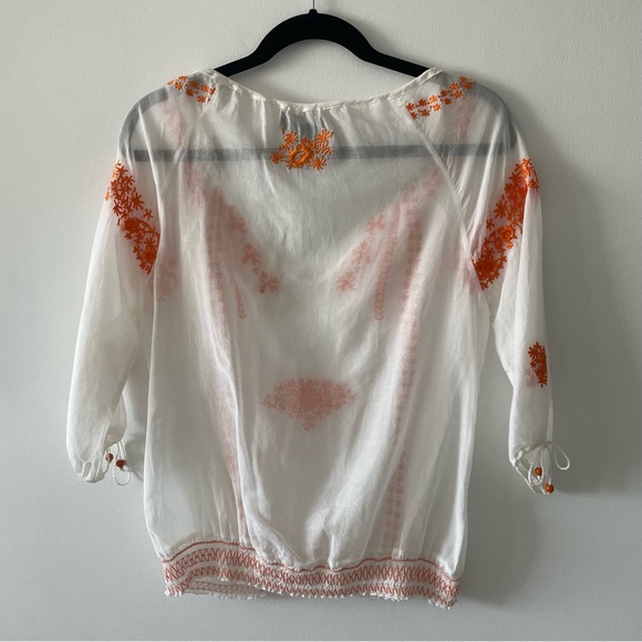 Gilbert white & orange embroidery 3/4 sleeve boho peasant shirt top size small - Picture 3 of 3